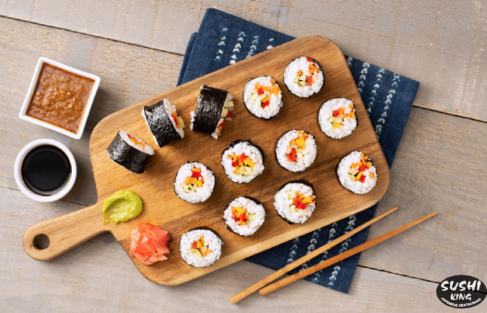 brown sauce on sushi